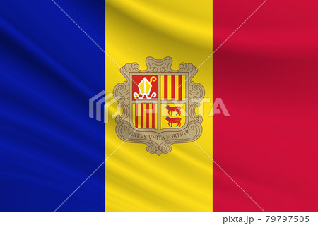 Flag of Andorra. Fabric texture of the flag of Andorra Flag of Andorra. Fabric texture of the flag of Andorra 79797505