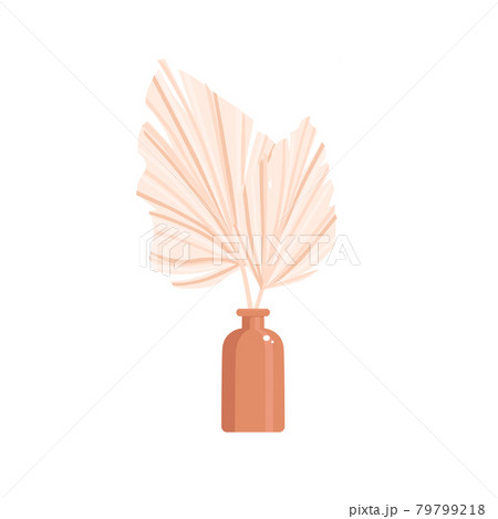 A dry palm leaf in a vase. Home decor in boho style. Bohemian. Vector illustration. A dry palm leaf in a vase. Home decor in boho style. Bohemian. Vector illustration. 79799218