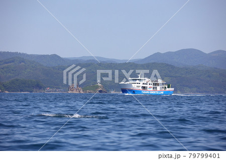 鯛島と陸奥湾フェリーとイルカ 鯛島と陸奥湾フェリーとイルカ 79799401
