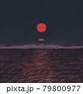 真っ赤な月と富士山と草原の風景画 79800977