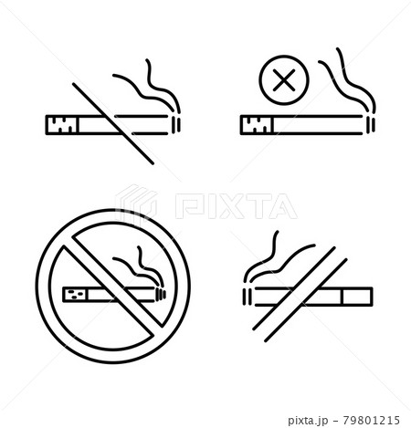 No smoking. Stop smoke, sign. Set of information icons. Prohibited symbol. Hotel service symbol. Linear style no smoking icon. Editable stroke No smoking. Stop smoke, sign. Set of information icons. Prohibited symbol. Hotel service symbol. Linear style no smoking icon. Editable stroke 79801215