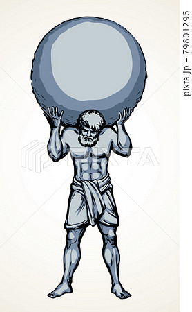 Atlas keeps the earth on their shoulders. Vector drawing silhouette 79801296