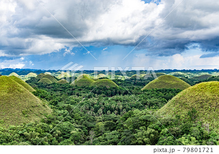 フィリピンのボホール島の雨季の緑色のチョコレートヒルズ 79801721