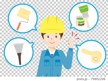 Painting of a male worker explaining the business contents 79802206