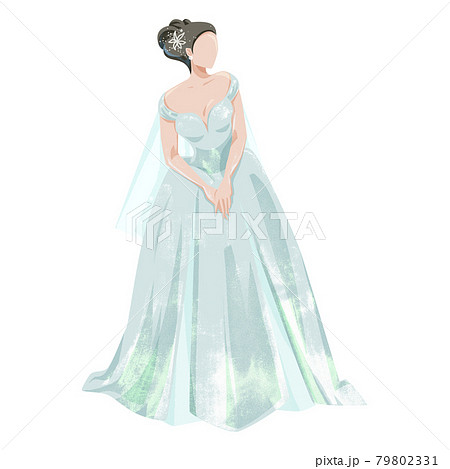 シルバーのドレスのプリンセス手書き水彩イラストのイラスト素材