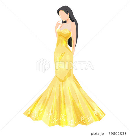 イエローのドレスのプリンセス手書き水彩イラストのイラスト素材