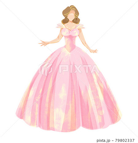 ピンクのドレスのプリンセス手書き水彩イラストのイラスト素材