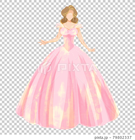 ピンクのドレスのプリンセス手書き水彩イラストのイラスト素材