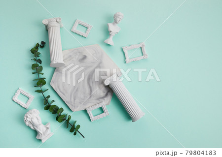 Cosmetic Product presentation background with antique statues. Top view 79804183