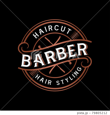 Barbershop logo design gold lettering Elegant on dark background 79805212