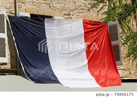 French flag at a window during the football world cup 2018 79806175