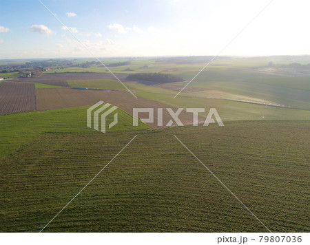 Aerial view farm field, Lion's Mound, Battle field, Napoleon, Waterloo, Belgium 79807036
