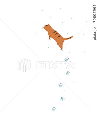 雪の中を歩く猫 とら猫のイラスト素材