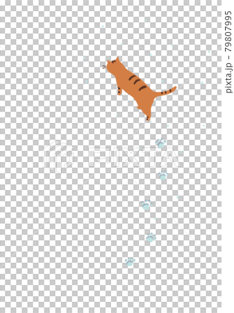 雪の中を歩く猫 とら猫のイラスト素材