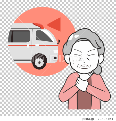 のどが詰まる　救急車　高齢女性 79808464