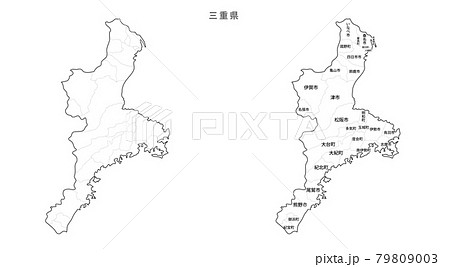 白地図 日本 地区町村入り 三重県のイラスト素材