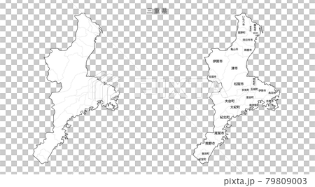 白地図 日本 地区町村入り 三重県のイラスト素材