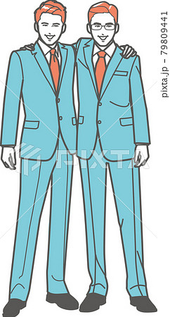 肩を組むビジネスマン 全身のイラスト素材