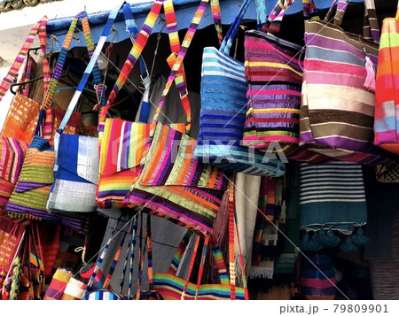 Moroccan multi-colored handmade bags in Medina of Essaouira 79809901