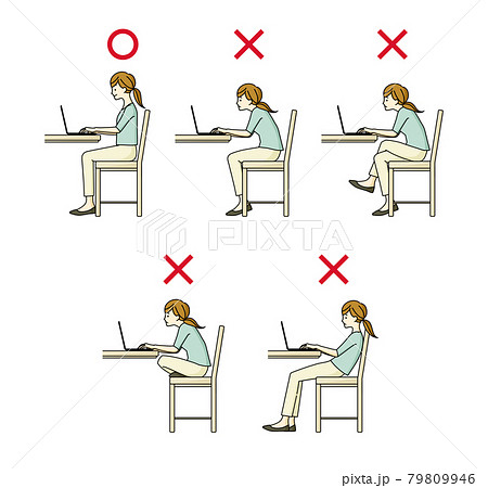 良い姿勢と悪い姿勢でパソコンを使っている女性のイラスト素材
