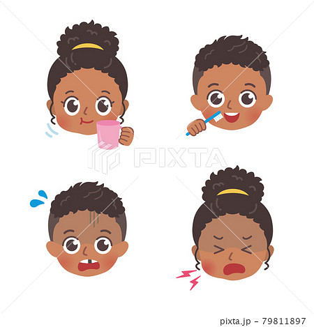 歯のケアをする黒人の子供のイラストのイラスト素材
