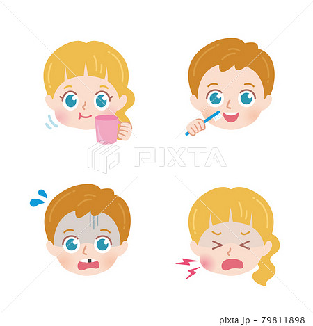 歯のケアをする西洋人の子供のイラストのイラスト素材