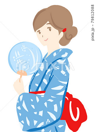 団扇を持っている浴衣姿の若い女性のイラストのイラスト素材 7981