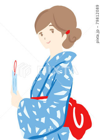 短冊を持っている浴衣姿の若い女性のイラスト 短冊を持っている浴衣姿の若い女性のイラスト 79812089