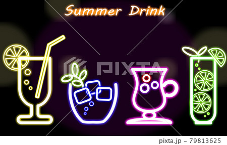 夏のドリンク（ネオンデザイン）のイラスト素材 [79813625] - PIXTA