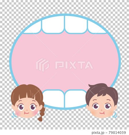 よく噛む子供と歯のフレームのイラスト素材