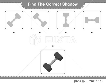 Find the correct shadow. Find and match the correct shadow of Dumbbell. Educational children game, printable worksheet, vector illustration Find the correct shadow. Find and match the correct shadow of Dumbbell. Educational children game, printable worksheet, vector illustration 79815545