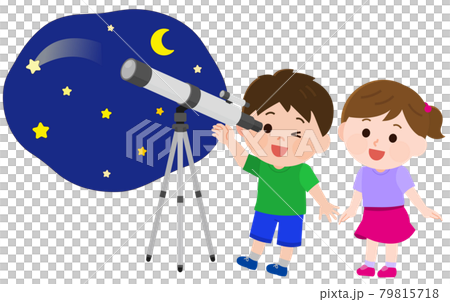 Illustration of boys and girls observing astronomical objects with a telescope 79815718