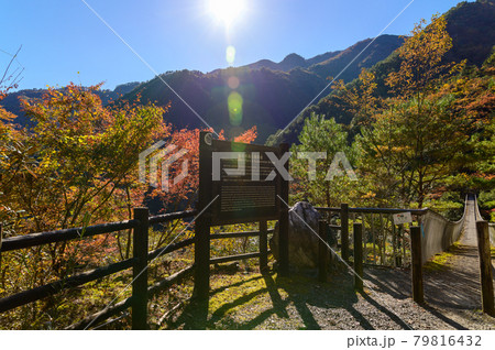 日本の秘境(秋)「紅葉百選」五家荘・梅の木轟公園吊橋からの景色　(日本2020年秋撮影)九州・熊本県 79816432