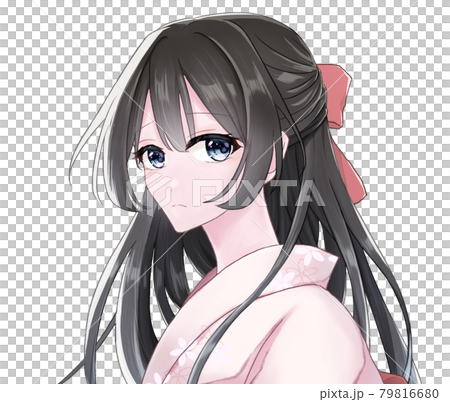 着物を着た女性 悲しいのイラスト素材