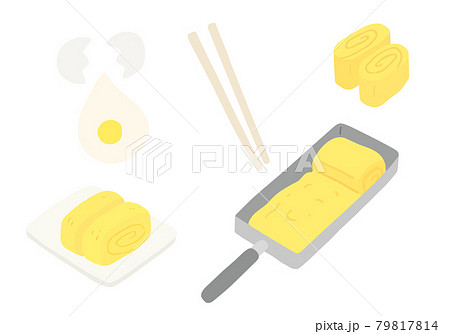 卵焼き器と卵焼きのイラスト（輪郭線なし） 79817814