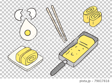 卵焼き器と卵焼きのイラスト 輪郭線あり のイラスト素材