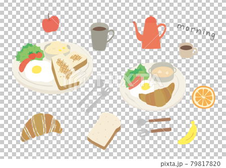 洋食朝ごはんの手描きイラストセット(カラー/輪郭線なし) 洋食朝ごはんの手描きイラストセット(カラー/輪郭線なし) 79817820
