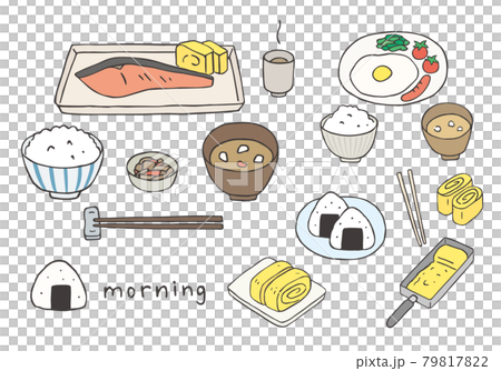 Hand-drawn illustration set of Japanese breakfast (color) 79817822