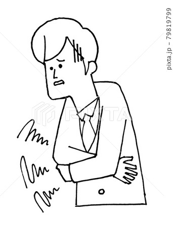 腹痛の男性ビジネスマン 線画アナログイラストのイラスト素材