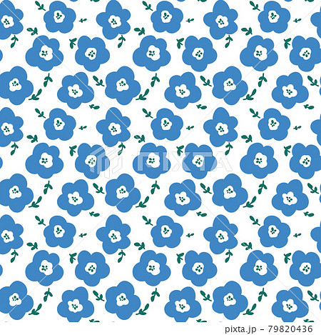 シームレス柄_青色の花 79820436