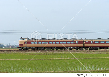 北陸本線　美川ー加賀笠間　JR西日本　485系　A10編成（京都）　①　クロ480-2301　山側 79820914