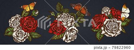 Flower bouquet of colored red lacewing, great orange-tip, plain tiger, roses Flower bouquet of colored red lacewing, great orange-tip, plain tiger, roses 79822960