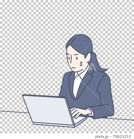 一個西裝革履的女人在電腦前略顯尷尬 79823253