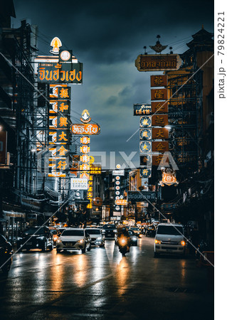 Chinatown streets at night during covid in Bangkok, Thailand Chinatown streets at night during covid in Bangkok, Thailand 79824221