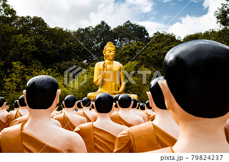 Wat Chak Yai temple, golden buddha and hundreds of monks, in Chanthaburi, Thailand 79824237