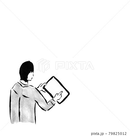 タブレットで入力する人(墨で描いた人物) タブレットで入力する人(墨で描いた人物) 79825012