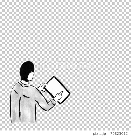 タブレットで入力する人(墨で描いた人物) タブレットで入力する人(墨で描いた人物) 79825012
