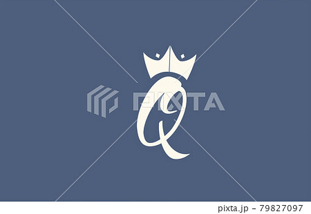 yellow blue hand written Q alphabet letter logo icon. Business typography with royal style king crown 79827097