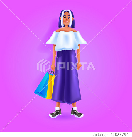 woman holding colorful purchases seasonal shopping special offer discount concept c 79828794