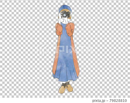 秋・冬にカメラを撮る女子　全身 79828810